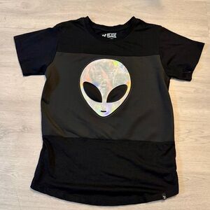 XXX RUDE Hot Topic Iridescent Alien T-Shirt Black Sz Med Rave Festival NWOT
